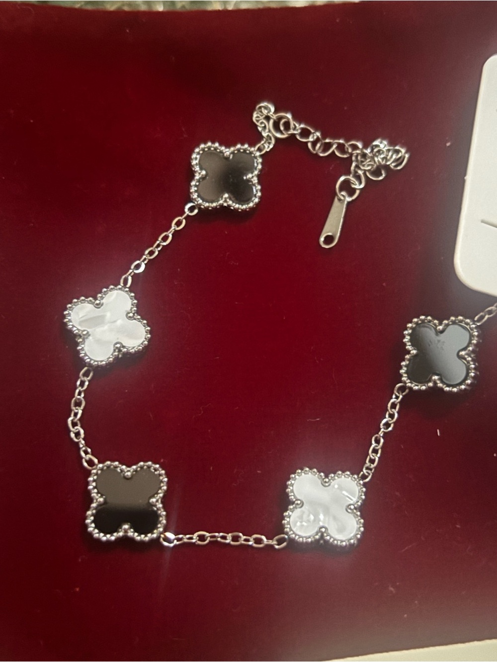 Sterling Clover Station Bracelet in Black and White